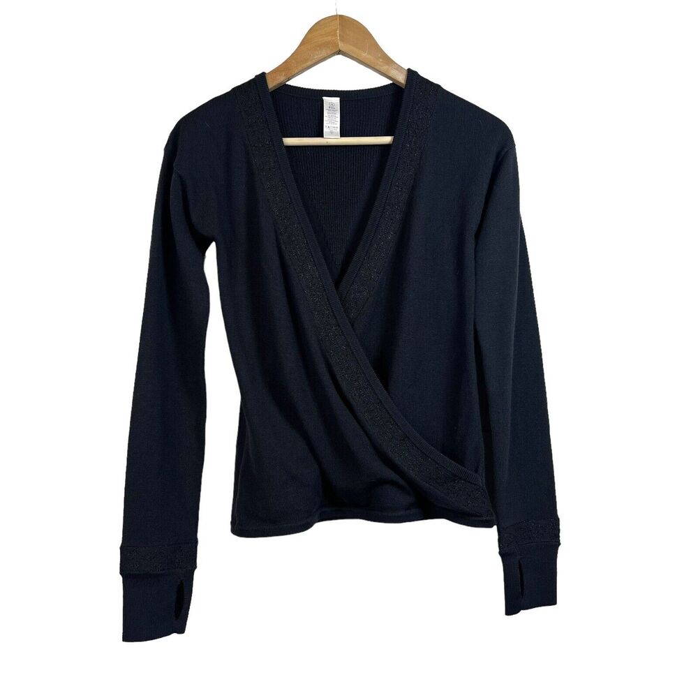 Ivivva Lululemon Girls Black Criss Cross Sweater Merino Wool Size 12